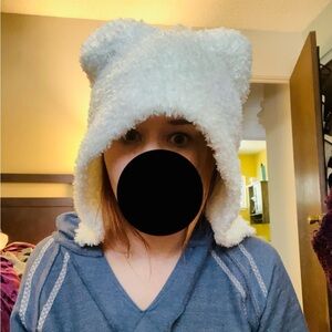 Fluffy White Bear Ear Hat